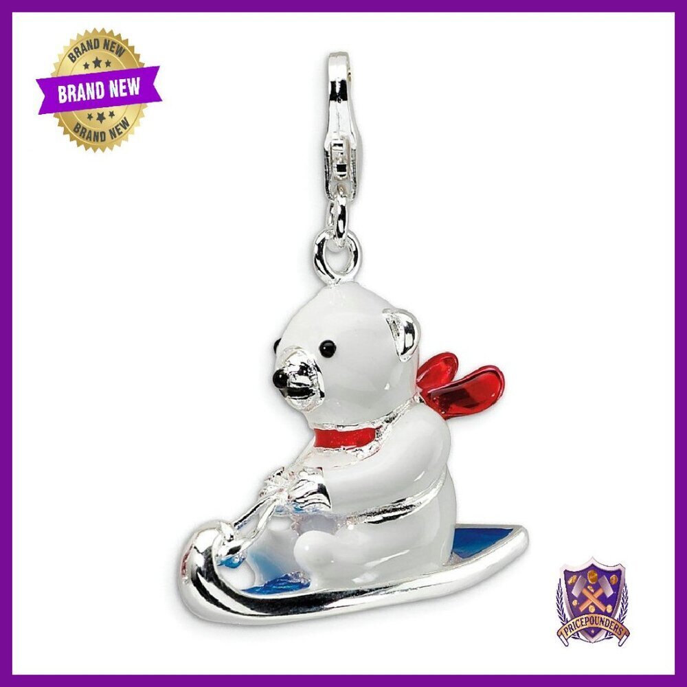 Sterling Silver Polar Bear Charm Lobster Clasp 39mm Enameled